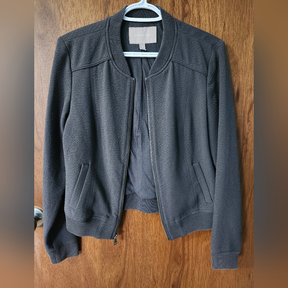 Textured Gray Bomber Jacket